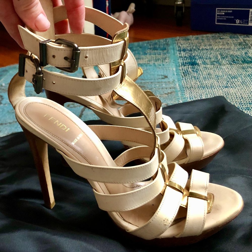 Fendi High-Heeled Platform Sandals w/ Ankle Straps